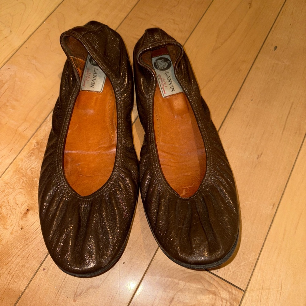 Lanvin brown patent flats